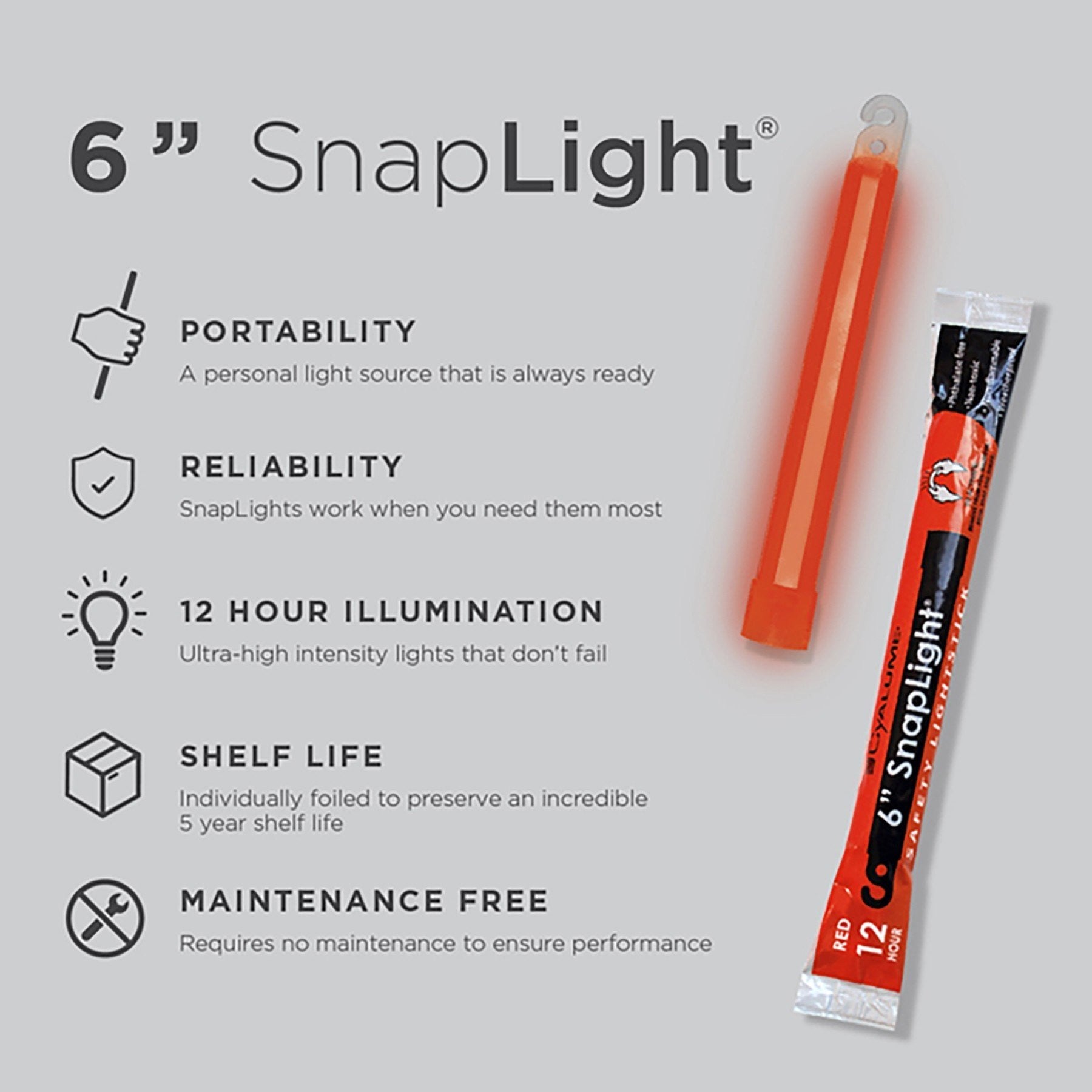 6 SnapLight 15cm lightsticks Cyalume Branded Military.Direct