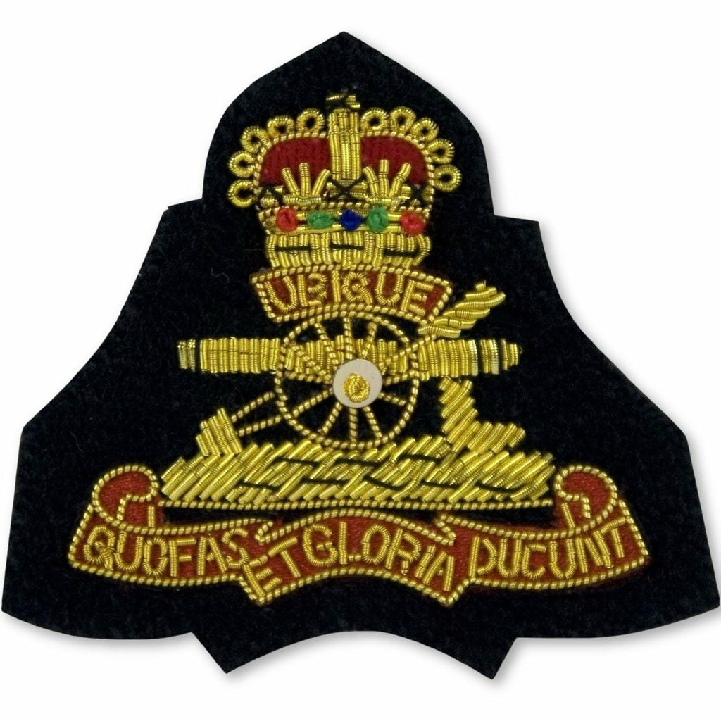 Ammo & Company Beret Badge - Royal Artillery Officer - B/W on Black Backing