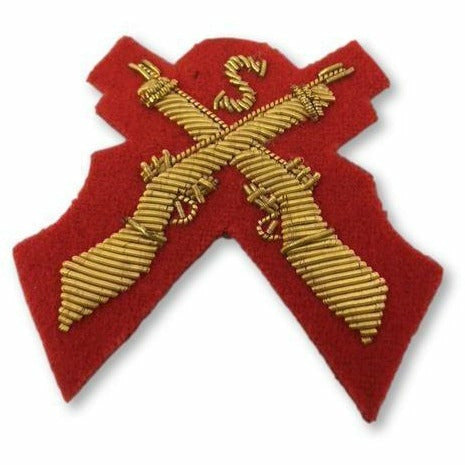 Ammo & Company Mess Dress- Qualification Badge - Sniper (X Rifles & S) - Gold on Scarlet Ground