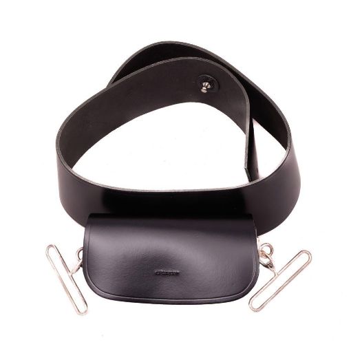 Picture of Officers Pouch Belt Set - Black Plain Leather - Silver Plate Swivel Rings & Loops - Small