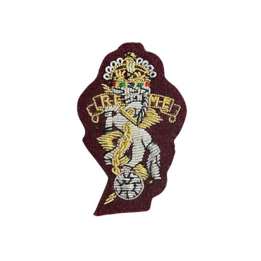 Picture of REME Beret Badge - B/W - Sil Cut - Maroon Ground - Tudor Crown