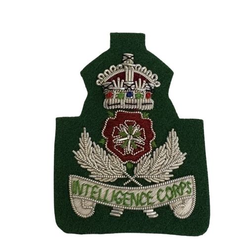 Picture of Intelligence Corps Beret Badge - Bullion Wire - Green Background - Tudor Crown