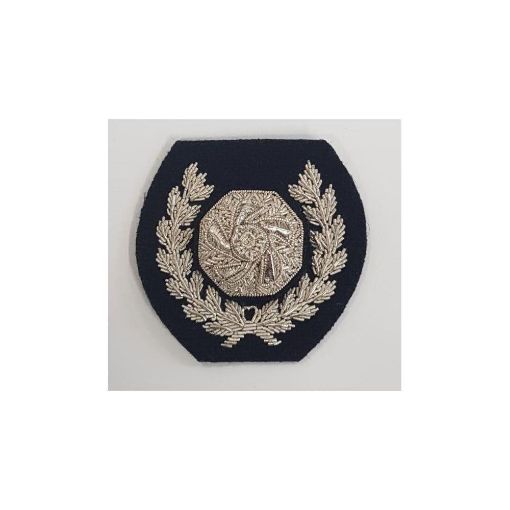 Picture of Fire Service Large Impeller within Silver Wreath (hand Embroidered) Silver Bullion-On Black 