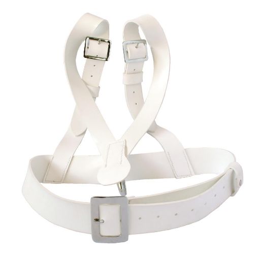 Picture of Bass Drum Harness, White PVC Gloss Finish with Chrome Buckles & Hook Fttings