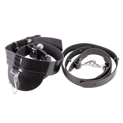 Picture of Black Gloss PVC, Ceremonial Sword Belt, 45mm width (1 3/4″) with Chrome finish Fitting  46"-50" XL